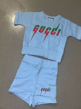 Gucci Light Blue Logo Tee and Shorts Set